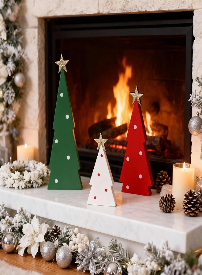 FINDRICH Christmas Decorations Indoor, 3PCS Christmas Trees Decorations Table Shelf Decor Wooden Sign Centerpieces with Glitter Star for Home Office Mantel Tabletop Fireplace Party Decor - Image 3
